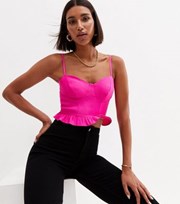 New Look Bright Pink Strappy Peplum Corset Top